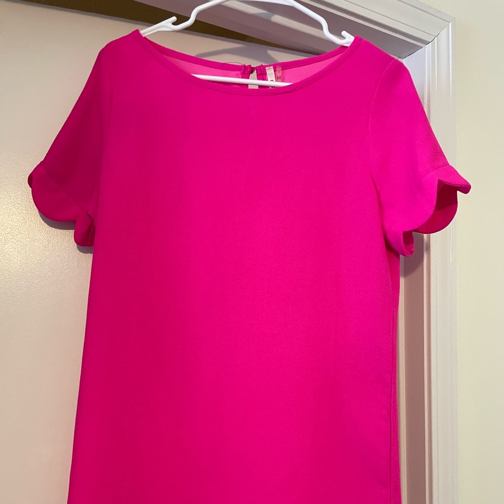 HOT pink mini dress with scalloped hem